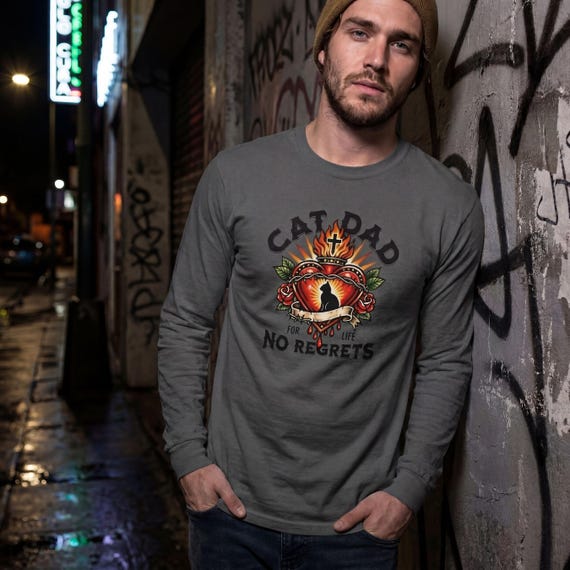 Tattoo Style Cat Dad Shirt, Edgy Cat Lover Graphic Tee, Vintage Cat Shirt Comfort Colors, Alternative Cat Parent Gift