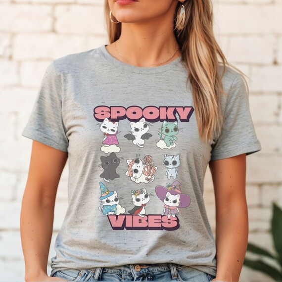 Spooky Vibes Halloween Cat Shirt with Funny Costumed Cats, Holiday Apparel Graphic T makes a great cat owner gift