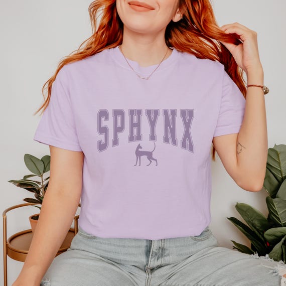 Sphynx Cat Graphic T-Shirt, Collegiate Style Crewneck, Comfort Colors Tshirt, Minimalist Design Cat Lover Gift, Sphynx Cat Silhouette Tee