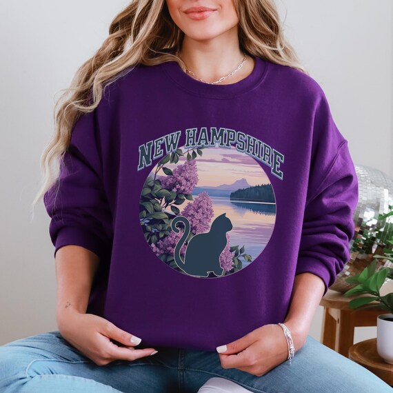 Cat Lover sweatshirt, New Hampshire States crewneck, moving away present for-her, cat mama gift, collegiate style sweater-shirt