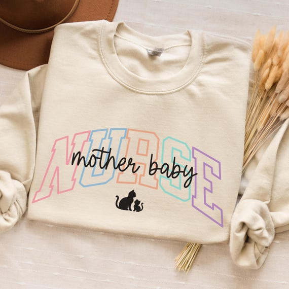 Mother Baby Nurse Sweatshirt, Cute Cat Mom and Kitten Graphic, Cozy Unisex Crewneck for Pet Lovers, Nurses & Cat Moms