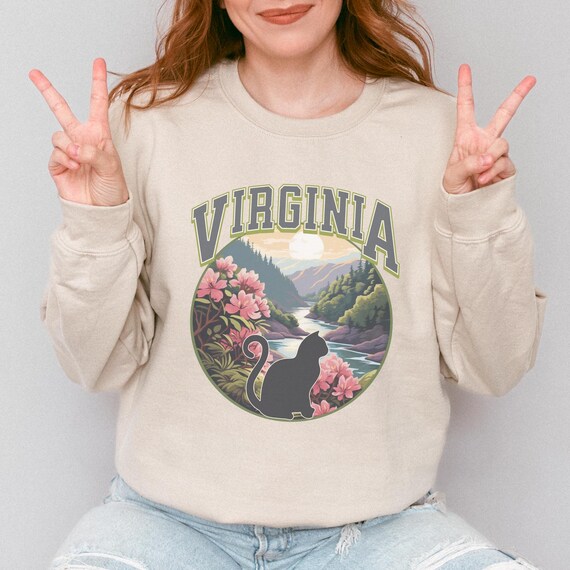 Virginia Cat Lover Sweatshirt, States crewneck, moving away present for-her, cat mama gift, collegiate style sweater-shirt