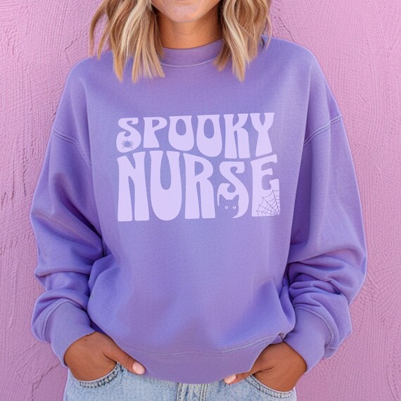 Cute Halloween Spooky Nurse Sweater, trendy Fall oversized shirt, great gift for pediatric, NICU, maternal nurses