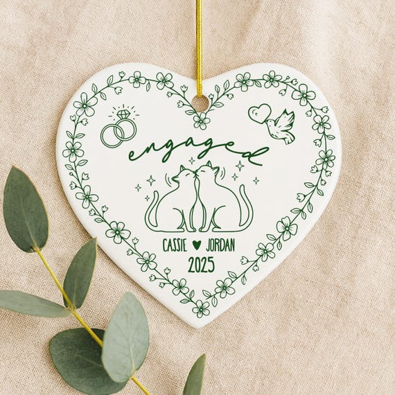 Personalized Cat Couple Engagement Ornament: Newly Engaged Cat Lover Keepsake