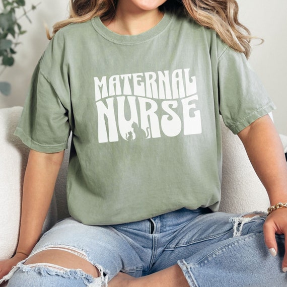 Maternal Nurse Cat Lover Shirt: Retro Wavy Text, Comfort Colors Tee
