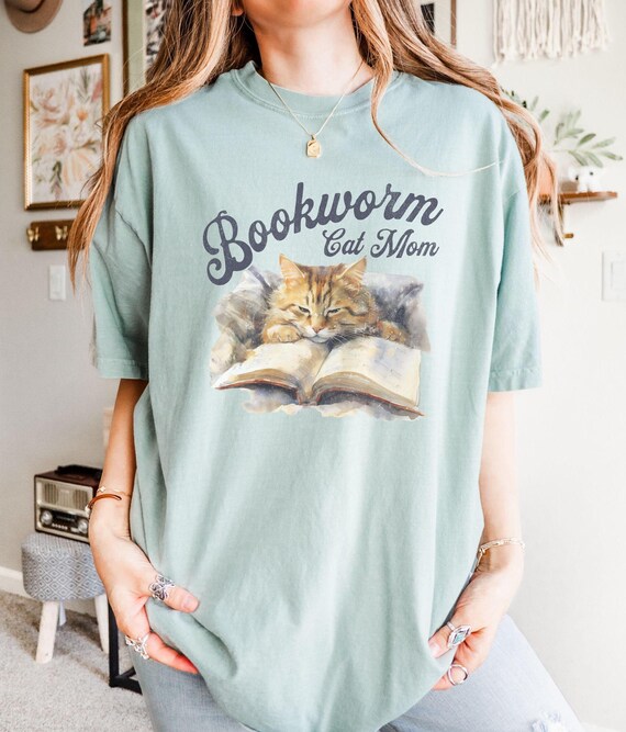 Book Lover T-shirt, Cat Mom Shirt, Orange Cat with Books, Cozy Comfort Colors Shirt, Gift for Readers, Literary Tee