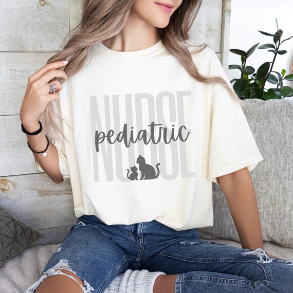 Pediatric Nurse Cat T-Shirt: Comfort Colors Minimalist Tee