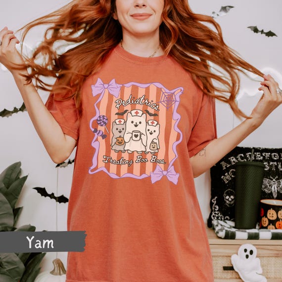Pediatric Nurse Halloween Shirt, Ghost Cat Nurse Tee, Comfort Colors T-Shirt, Cute Spooky Nurse Gift, Cat Lover Halloween Shirt, Fall RN Top