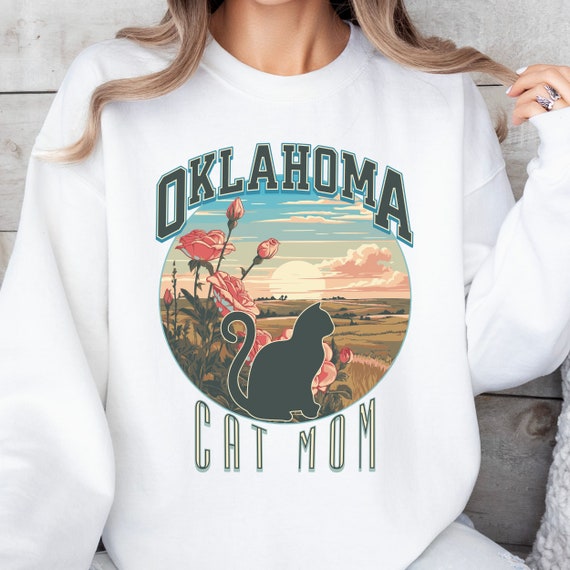 Cat Mom Sweatshirt, States Crewneck, Oklahoma Cat Mama Gift, collegiate style
