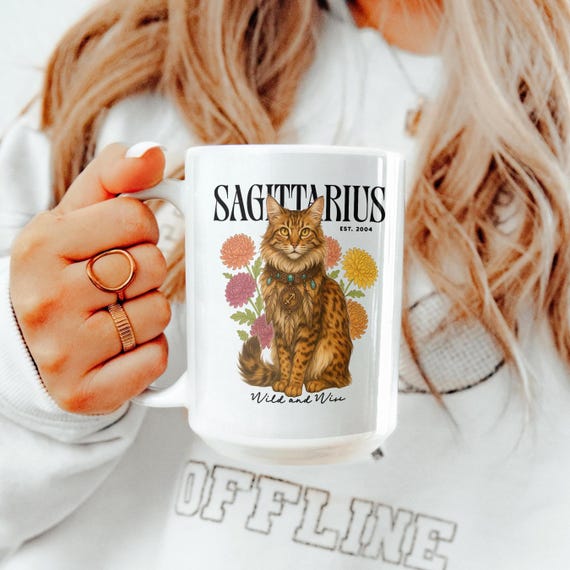 Personalized Sagittarius Cat Mug: Custom Zodiac Coffee Cup, Astrology Gift