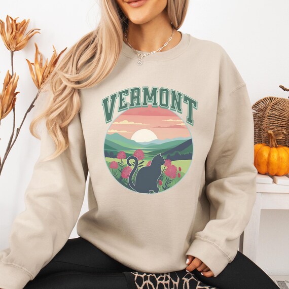 Vermont Cat Lover sweatshirt, States crewneck, moving away present for-her, cat mama dad gift, collegiate style sweater-shirt