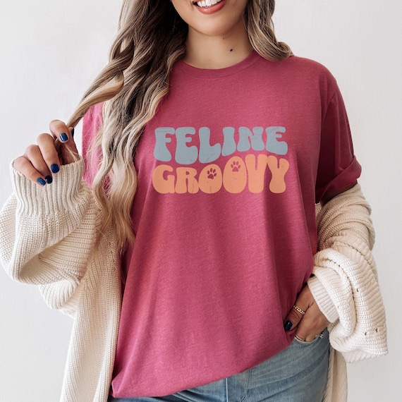 Groovy shirt, cat lover gift, comfy oversized gift for-him & for-her, funny quote in retro theme wavy text