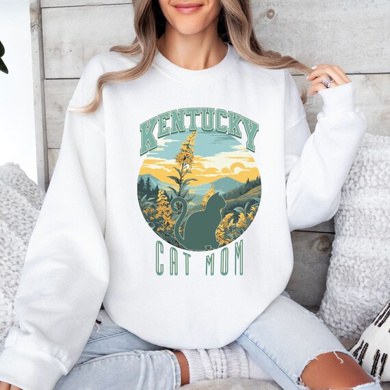 Kentucky Cat Mom sweatshirt, States crewneck, moving away present for-her, cat mama gift, collegiate style sweater-shirt
