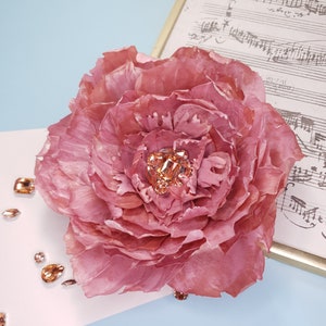 large flower brooch pink Silk flower brooch statement brooch rhinestone peony rhinestones Fabric  pin Floral dress clip extra big