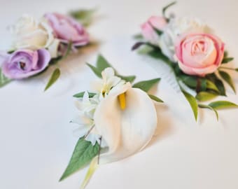 Peineta floral de cala, accesorio tropical para el cabello de novia, ideal para bodas de verano en la playa. Regalo perfecto para damas de honor.