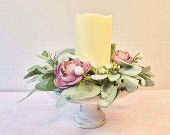 Anillo de velas de mesa de primavera, estilo rústico, centro de mesa floral artificial, decoración para eventos, decoración del hogar, ideal para renovar el regalo de mamá, hermana o pareja de novios.
