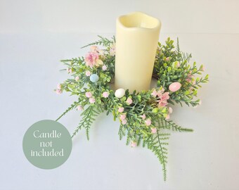 Anillo de vela de Pascua, pequeña corona de primavera, decoración decorativa, idea de regalo festivo de primavera para mamá, eventos de temporada, decoración con vegetación