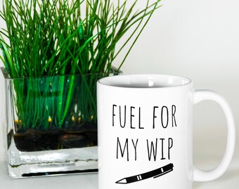 Fuel for Writers Funny Coffee Mug, Author Gift Ceramic Homeware, Published Author, Work in Progress, Gift for Journalist, Screenwriter, WIP