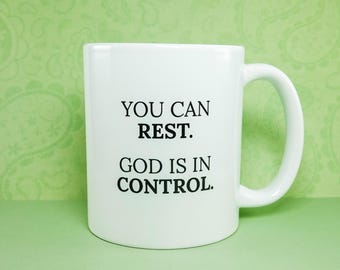 God is in Control Ceramic Homeware, Bible Study Coffee Mug, Religious Coffee Cup, Christian Valentines Day Gift for Her, Galentines Day