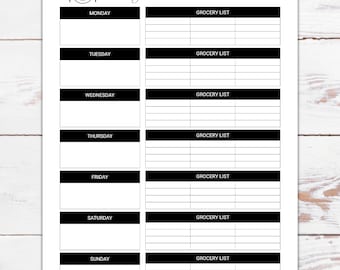 Weekly Meal Planner Printable PDF, Meal Prep Planner Blank Template Insert, Meal Calendar, Grocery Shopping List, 7 Day Menu Planner, Dinner