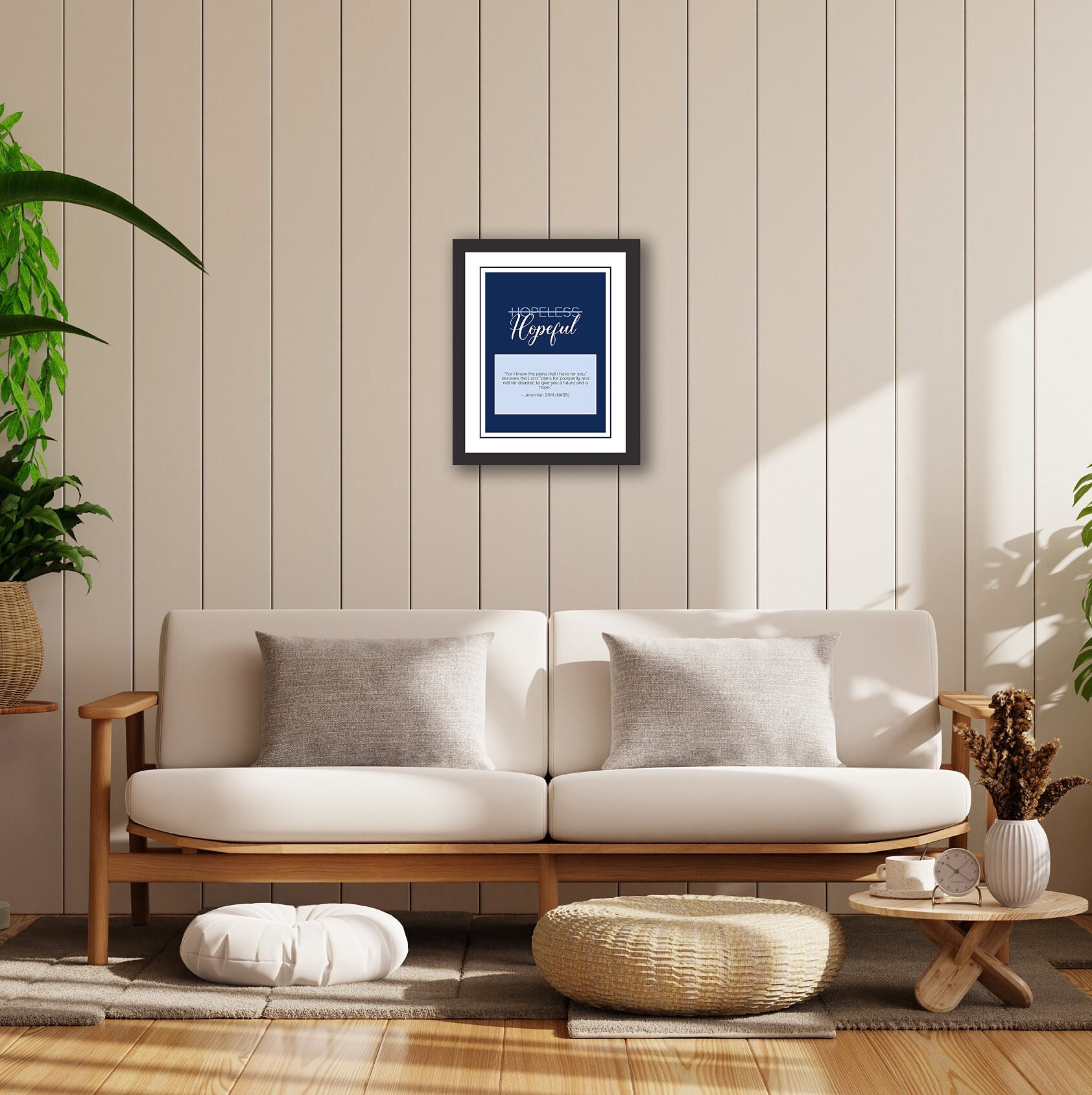 For I Know the Plans Navy Blue Wall Art for Living Room, Christian ...