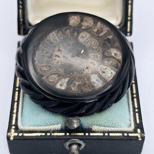 Round Victorian Jet and Fossil Ammonite Mourning Brooch