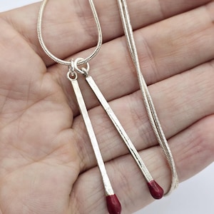 Vintage Sterling Silver Matchstick Pendant and Necklace