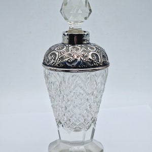 Antique Edwardian Art Nouveau Silver Topped Cut Glass Scent Perfume Bottle