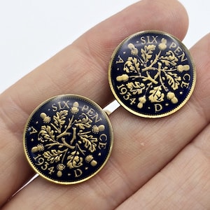 George V Sixpence 1934 Enamelled Cufflinks
