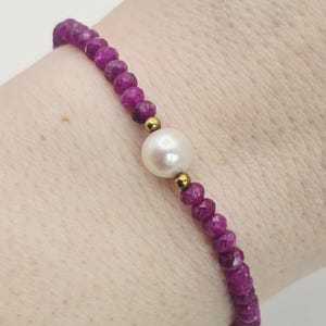 Gemporia Natural African Ruby & Freshwater Cultured Pearl Gold Tone Sterling Silver Bracelet