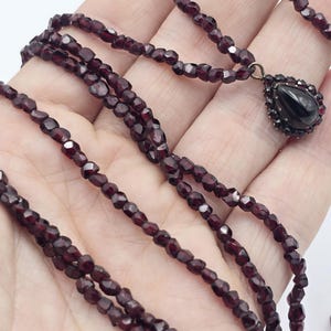 Antique Victorian Faceted Garnet Double Strand Necklace & Pendant with 18ct Yellow Gold Clasp