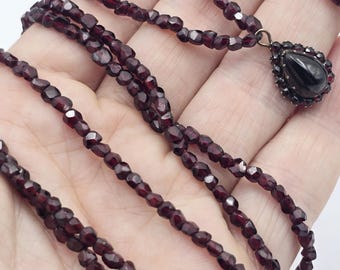 Antique Victorian Faceted Garnet Double Strand Necklace & Pendant with 18ct Yellow Gold Clasp