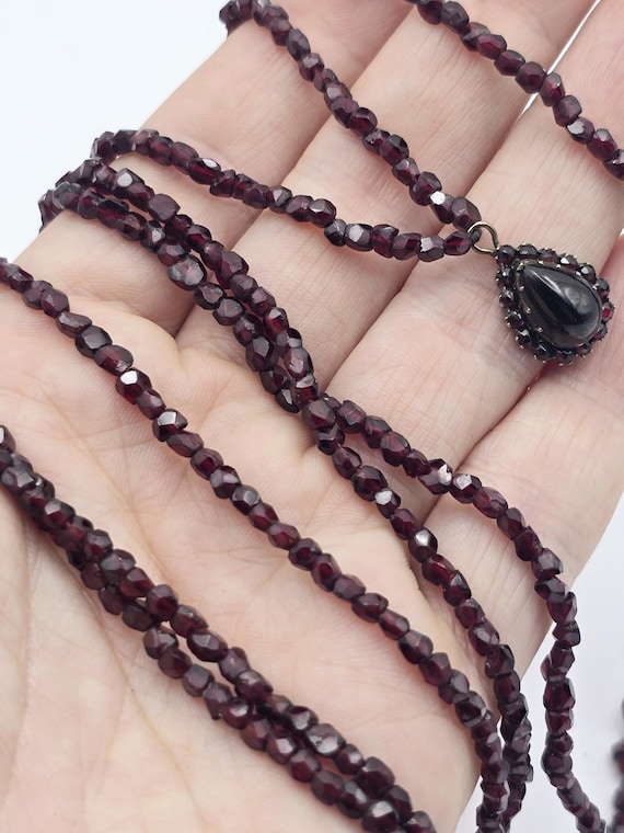 Antique Victorian Faceted Garnet Double Strand Necklace & Pendant with 18ct Yellow Gold Clasp