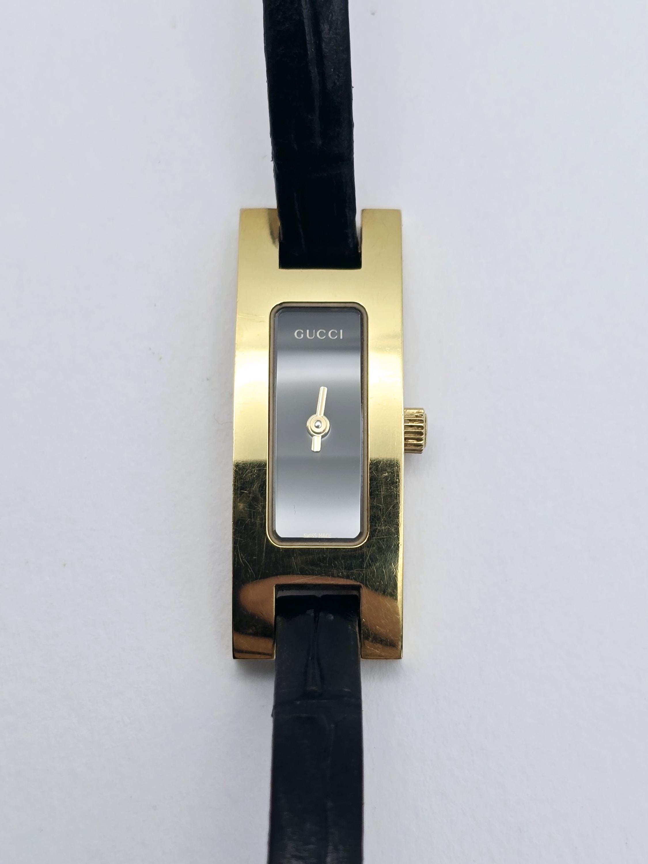 Gucci 3900L Gold Plated Ladies Watch Black Dial - Etsy
