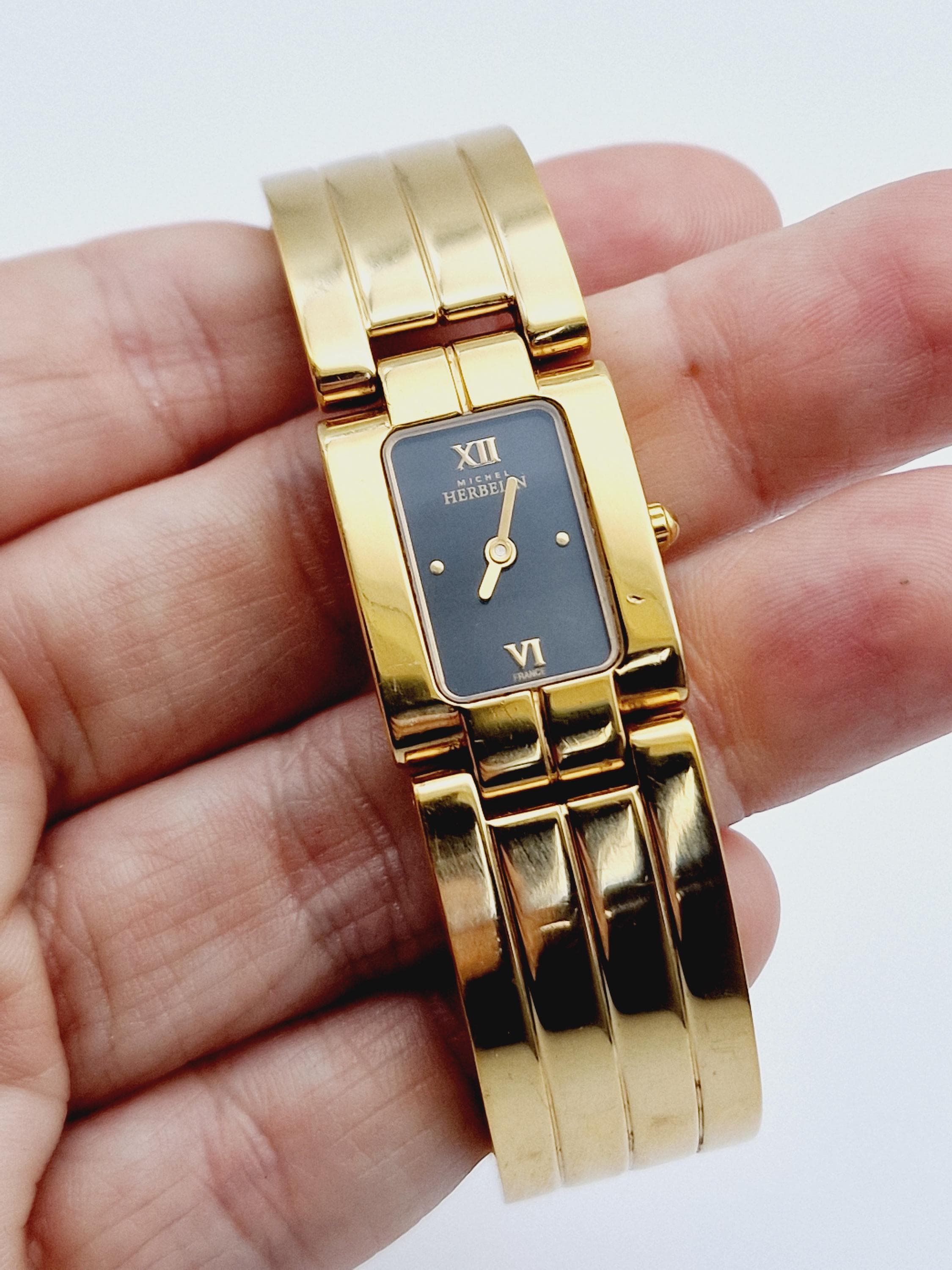 Vintage Michel Herbelin Ladies Quartz Gold Plated Wristwatch Black