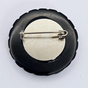 Round Victorian Jet and Fossil Ammonite Mourning Brooch