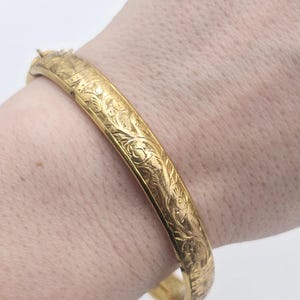 Vintage Gold Plated Engraved Hinged Bangle