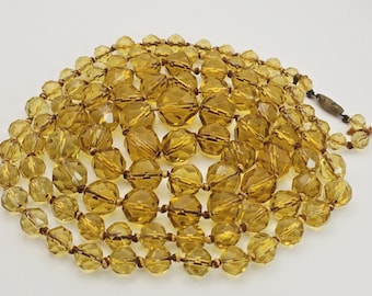 Vintage Art Deco Czech Glass Citrine Faceted Beaded Necklace