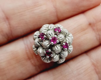 Vintage Silver 925 Statement Cocktail Ring with Pink Paste Stones Ring Size L