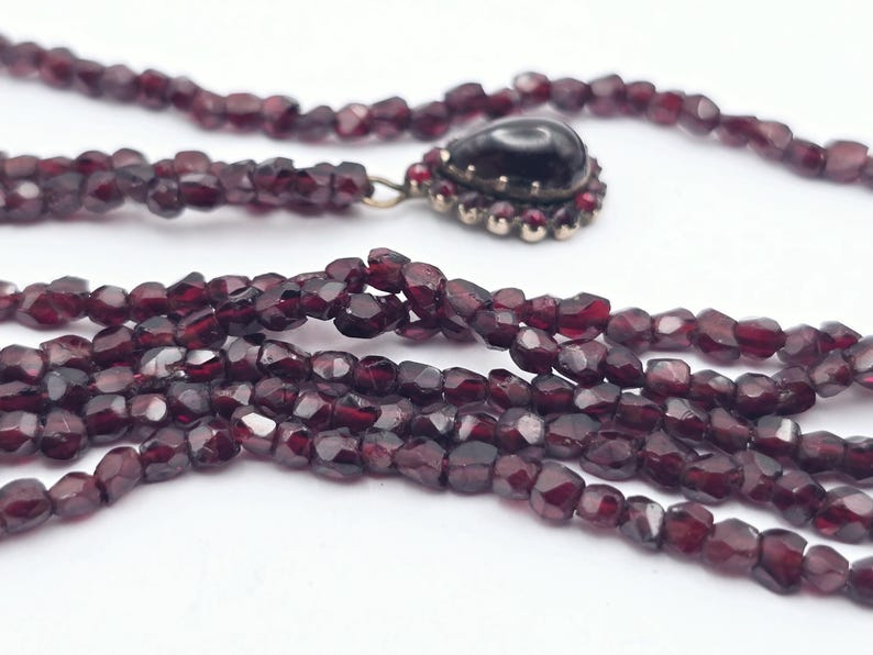 Antique Victorian Faceted Garnet Double Strand Necklace & Pendant with 18ct Yellow Gold Clasp