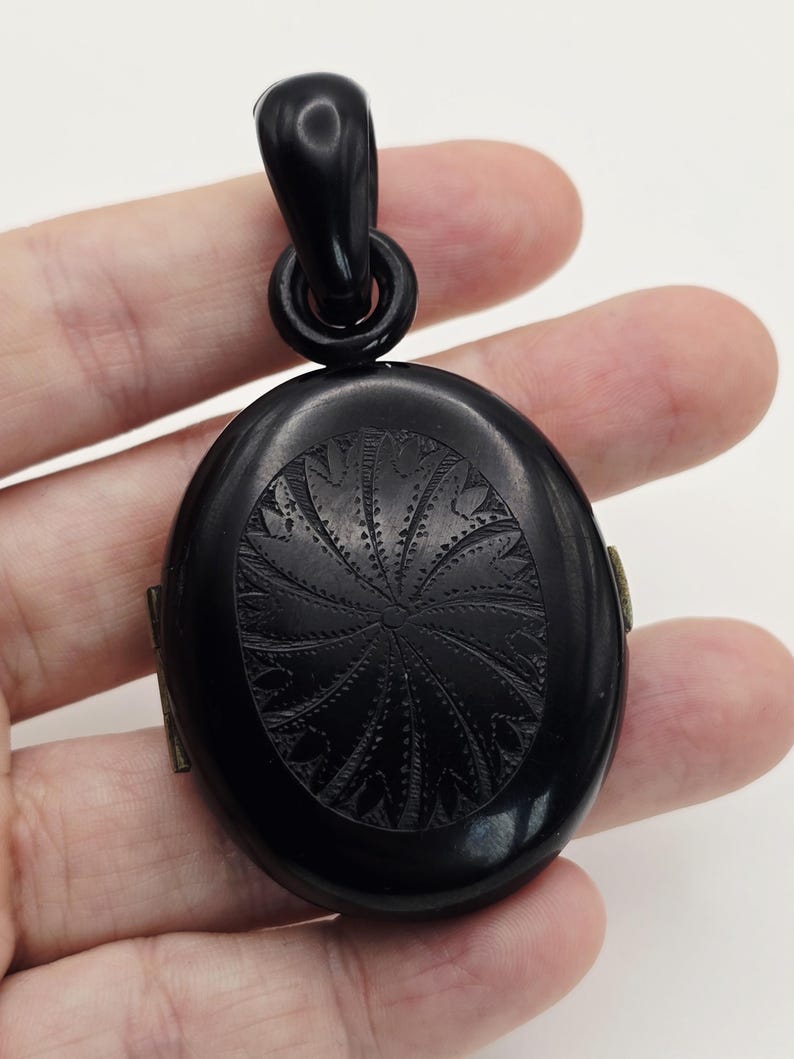 Whitby Jet Locket Antique Victorian Hand Carved Oval Whitby Jet Mourning Locket - Etsy