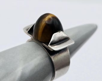 Vintage Mid Century Sterling Silber & Tigerauge Ring Größe K