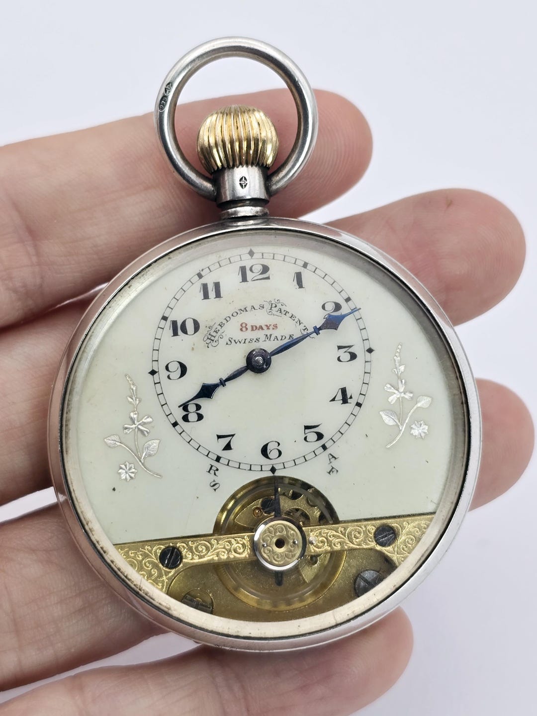 Reloj de bolsillo antiguo de plata Hebdomas de días, c1915
