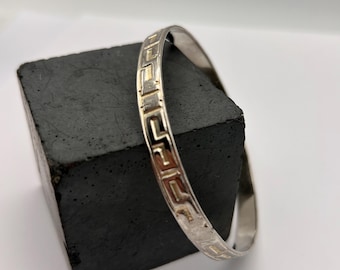 Vintage Taxco Mexico Sterling Silver Greek Key Bangle Bracelet