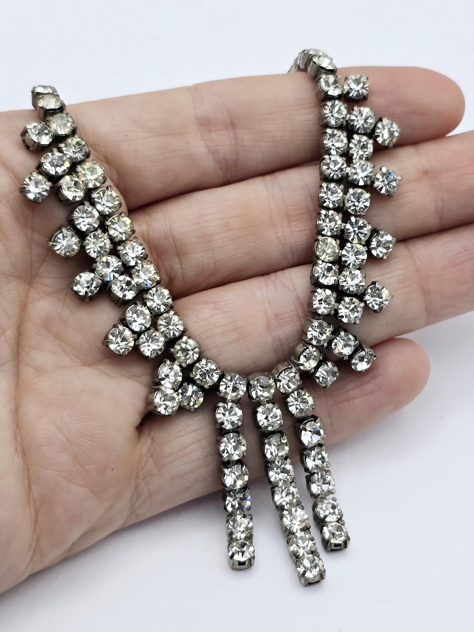 Rare Pure Art Deco Antique Sterling Silver Diamante Paste Rhinestone ...