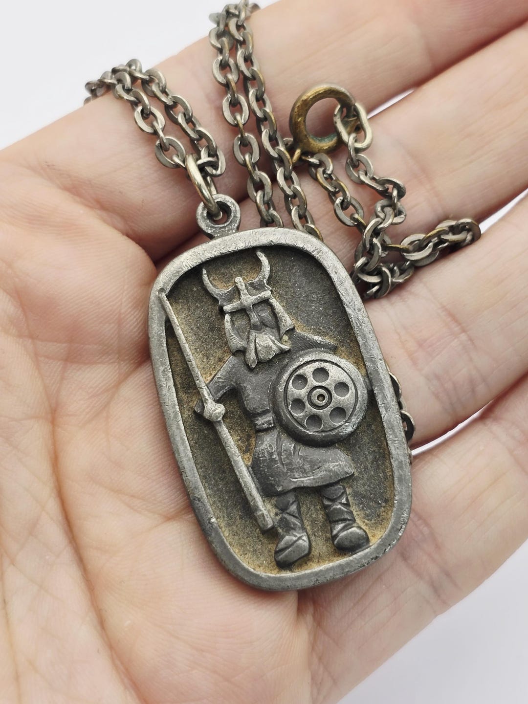 Vintage Jorgen Jenson Viking Pewter Pendant and Chain 337 Denmark