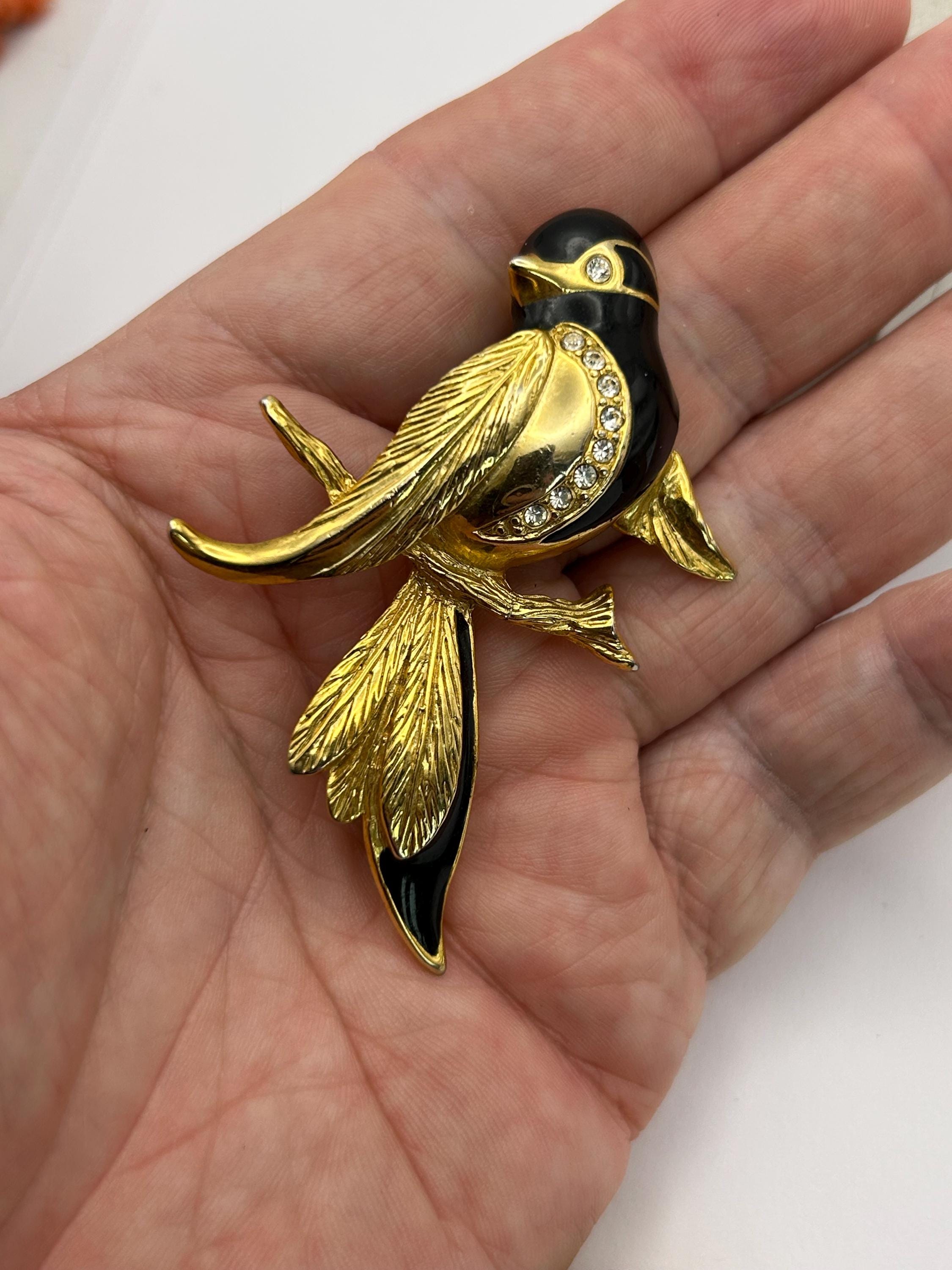 Broche Vintage CARVEN - Perroquet Émaillé Métal Doré - Bijou Ancien Élégant