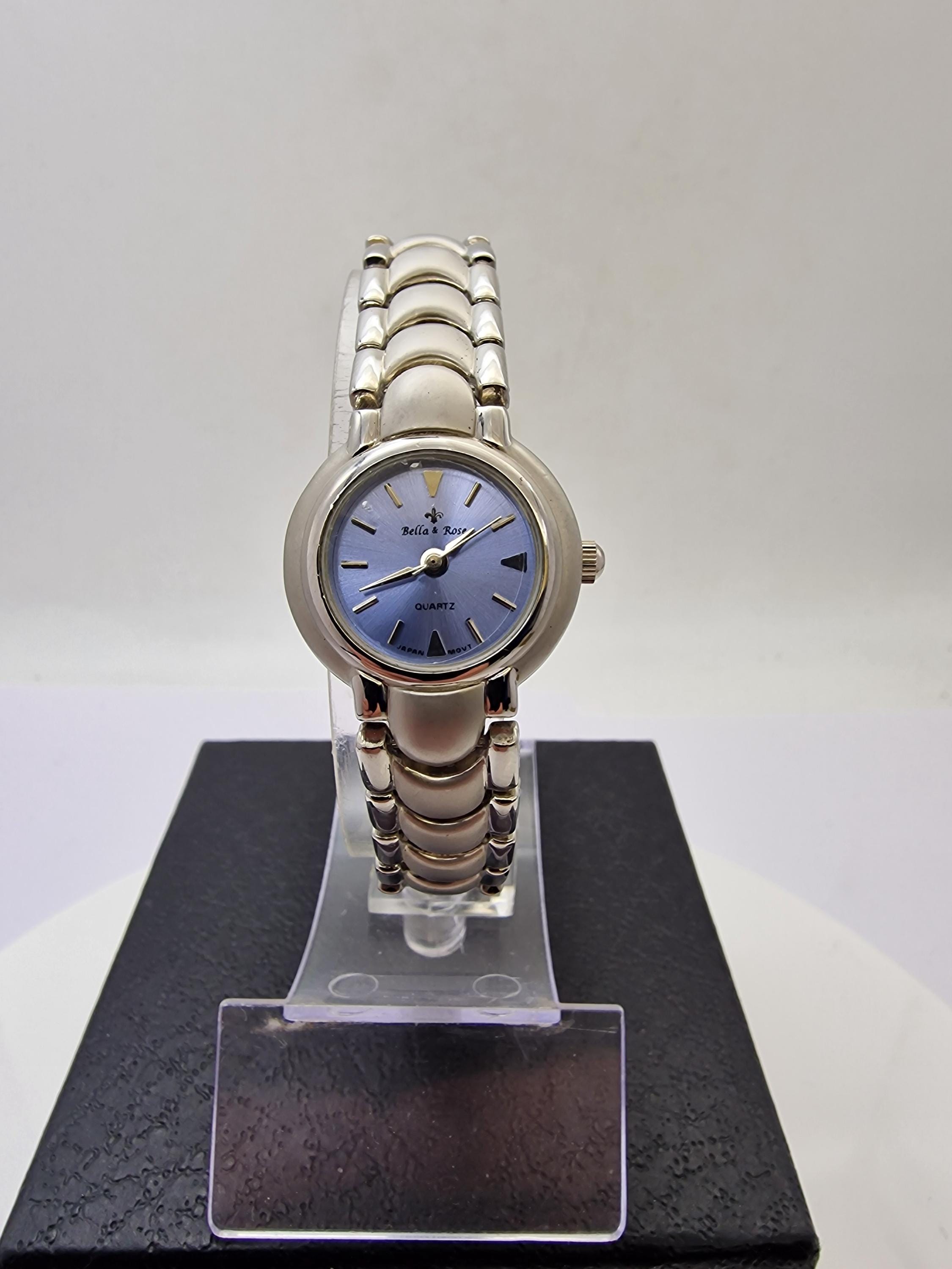 Nice Bella&Rose Ladies Blue Band Leather Crystals Quartz New Battery Running Facet Dark Blue Leather Rose Gold Women main image 2