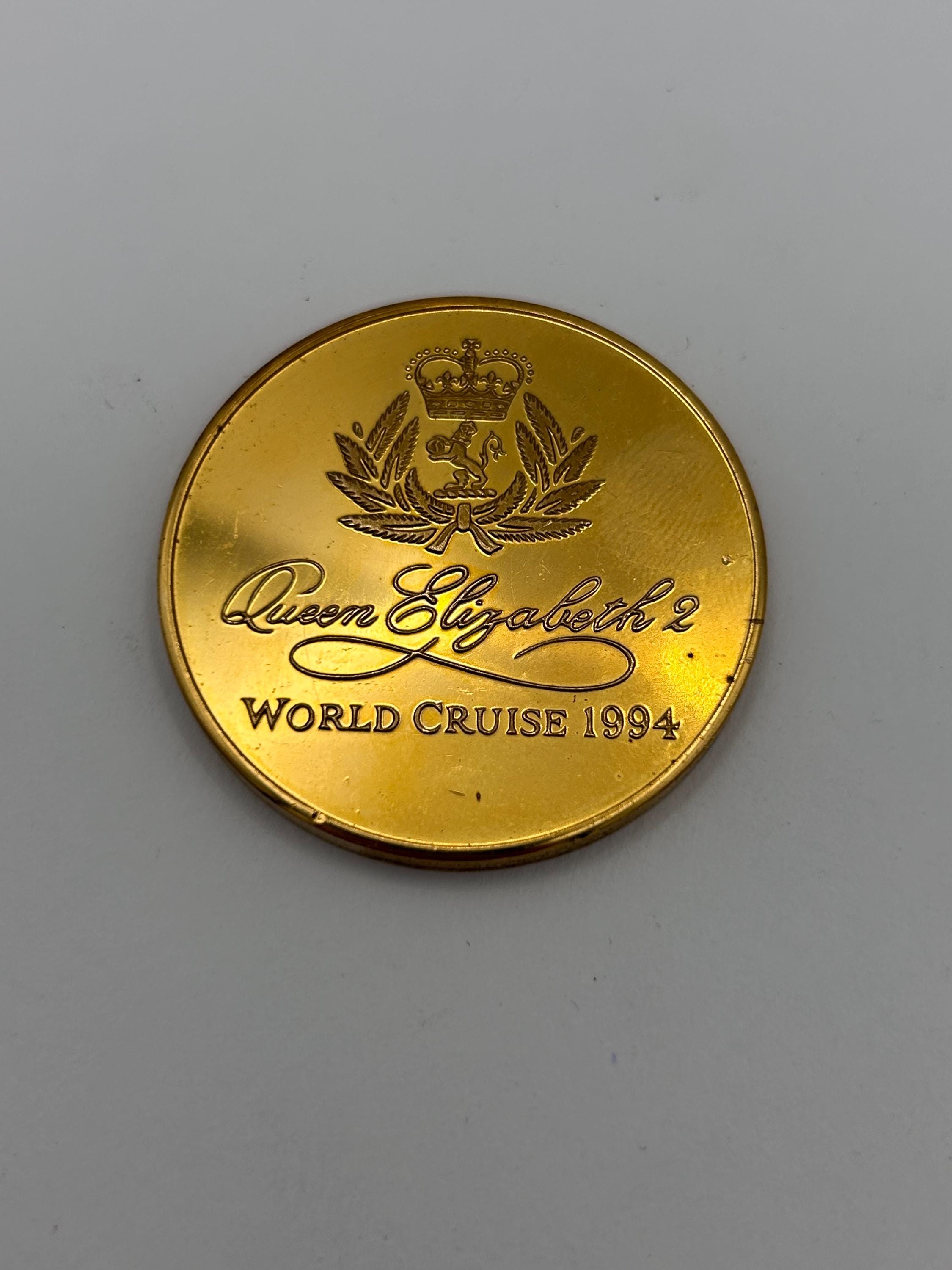 Vintage 1994 Cunard Queen Elizabeth 2 World Cruise Medalion Coin