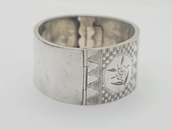 Antique Victorian Solid Silver Hinged Bracelet Ba… - image 5